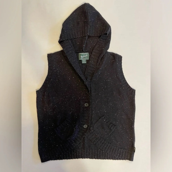 Woolrich Black Flecked Button down Hood Vest Size XL - Picture 1 of 6